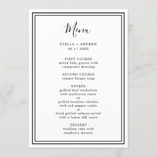 Menu Minimaliste noir et blanc Mariage minimaliste