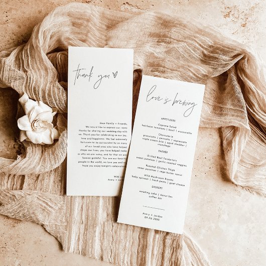 Menu Minimaliste + Note Merci | Mariage Napkin