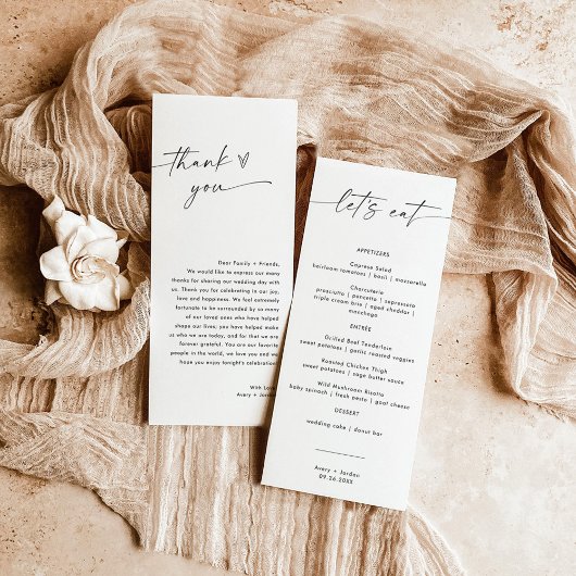 Menu Minimaliste + Note Merci | Mariage Napkin