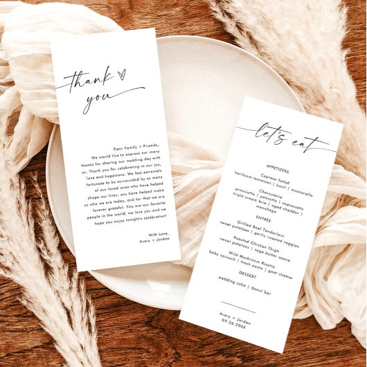 Menu Minimaliste + Note Merci | Mariage Napkin