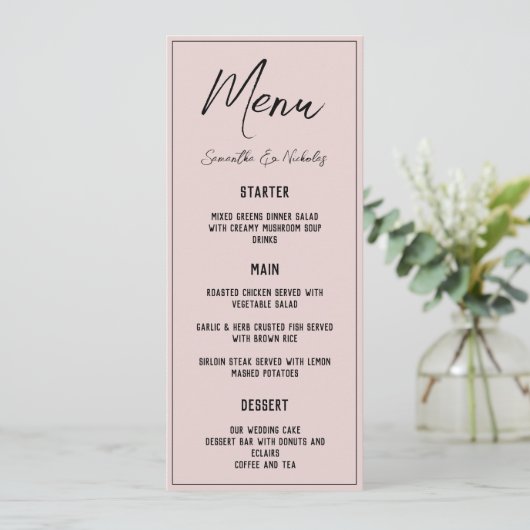 Menu Minimaliste Rose Dusty (Debout devant)