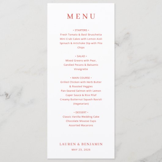 Menu minimaliste rouge élégant (Devant)