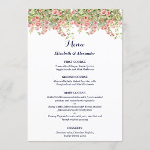 Menu Minimaliste Simple Joli mariage floral à la vigne