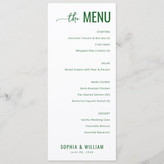 Menu Minimaliste Vert Élégant (Devant)