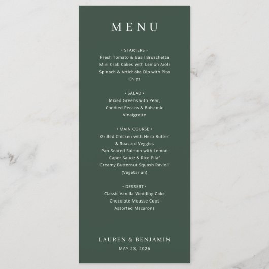 Menu Minimaliste Vert Élégant (Devant)