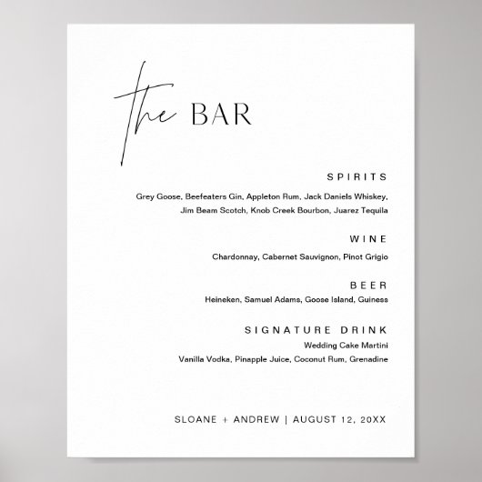 Menu Minimalistische bruiloft 8x10 Poster (Voorkant)