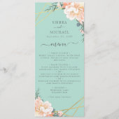 Menu Mint Green Floral Peach Gold Mariage Réception (Devant)