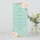 Menu Mint Green Floral Peach Gold Mariage Réception (Debout devant)