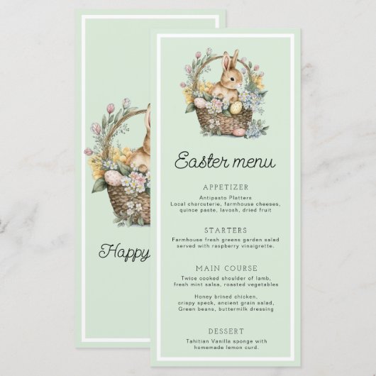 Menu Mint Green Lapin de Pâques (Devant / Derrière)