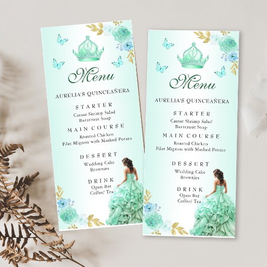 Menu Mint Green Princess Robe Quinceañera Anniversaire