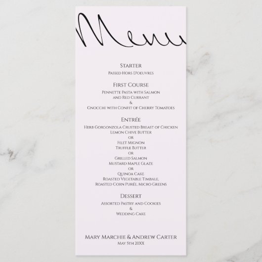 Menu Minuscule Typographie Plaisant Mais Mariage Formel (Devant)