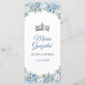 Menu Mis Quince Bleu Floral Argent Couronne Quinceañera (Dos)