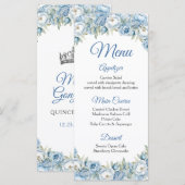 Menu Mis Quince Bleu Floral Argent Couronne Quinceañera (Devant / Derrière)