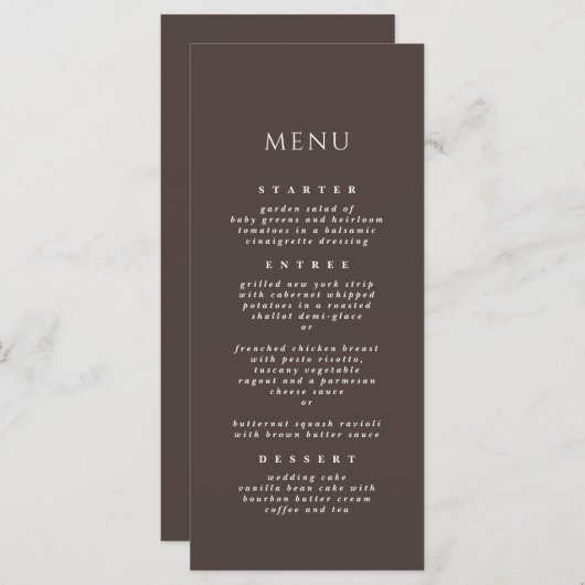 Menu Mocha Brown Chic Moderne Élégant Dîner Mariage (Devant / Derrière)