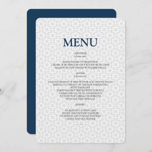Menu modelé sensible de barre/bat mitzvah (Devant / Derrière)