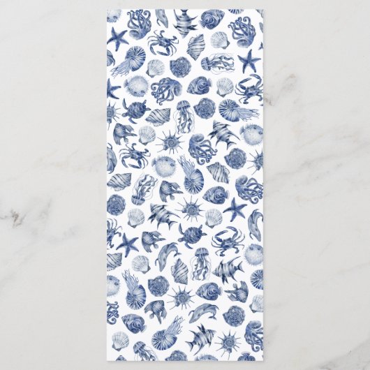 Menu Modern Beach Coastal Watercolor Wedding Blue (Dos)