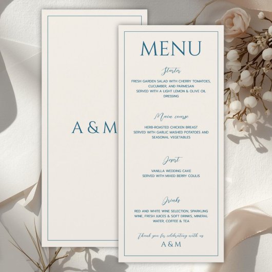 Menu Modern beige blue minimalist wedding