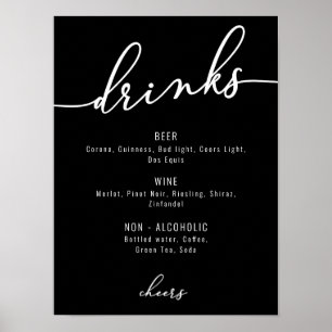 Menu Modern Black and White Party Drink Poster