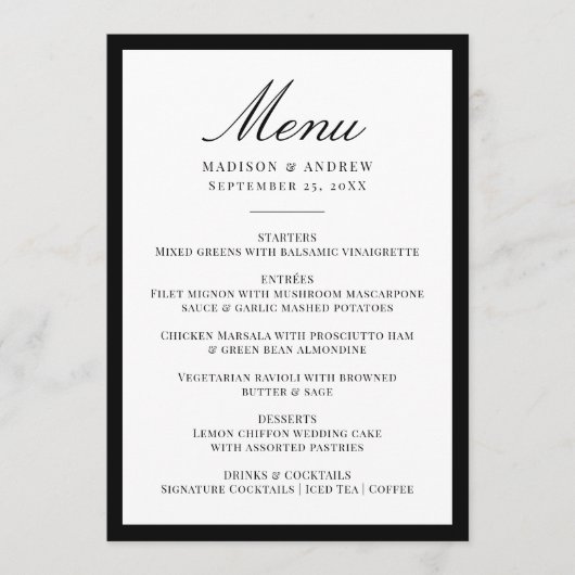 Menu Modern Black Border Wedding (Devant)