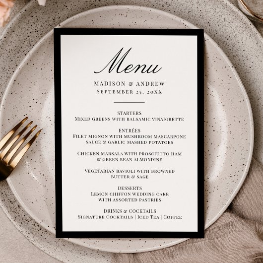 Menu Modern Black Border Wedding