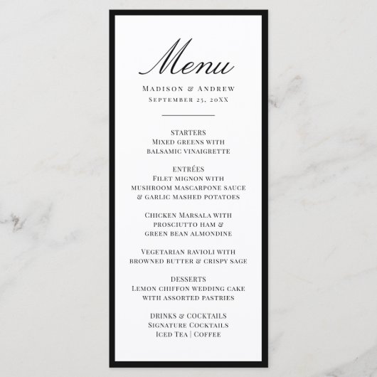 Menu Modern Black Border Wedding (Devant)