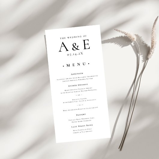 Menu Modern Black & White Couples Monogram Wedding