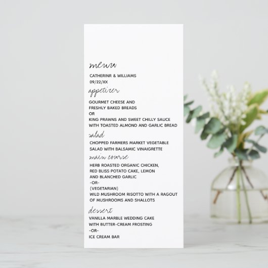 Menu Modern Black & White Minimalist Script Wedding (Debout devant)
