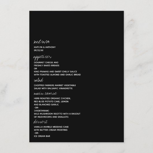 Menu Modern Black & White Script Minimalistic Wedding (Devant)