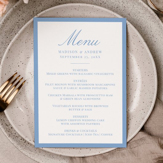 Menu Modern Blue Border Wedding