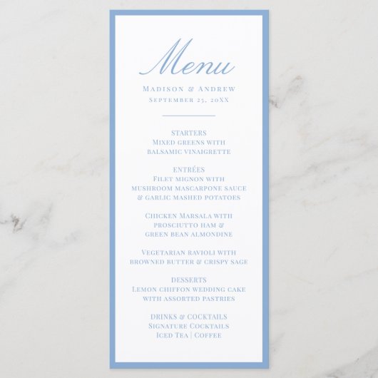 Menu Modern Blue Border Wedding (Devant)