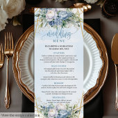 Menu Modern Blue Gold Glitter Frame Greenery Wedding