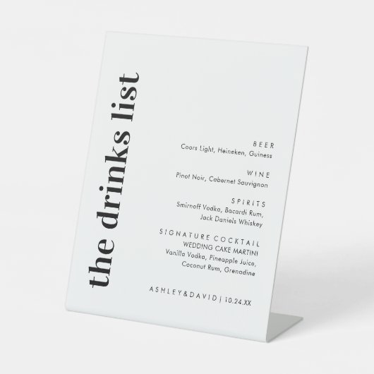 Menu Modern Bold Wedding Bar Reclamebord Met Voetstuk (Voorkant)