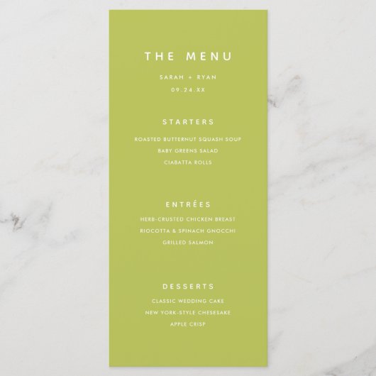 Menu Modern Bright Lime Green Wedding (Devant)