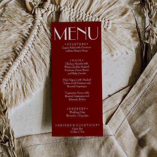 Menu Modern Burgundy Retro Whimsical Fun Wedding