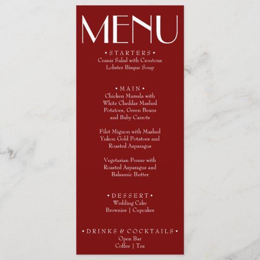 Menu Modern Burgundy Retro Whimsical Fun Wedding (Devant)