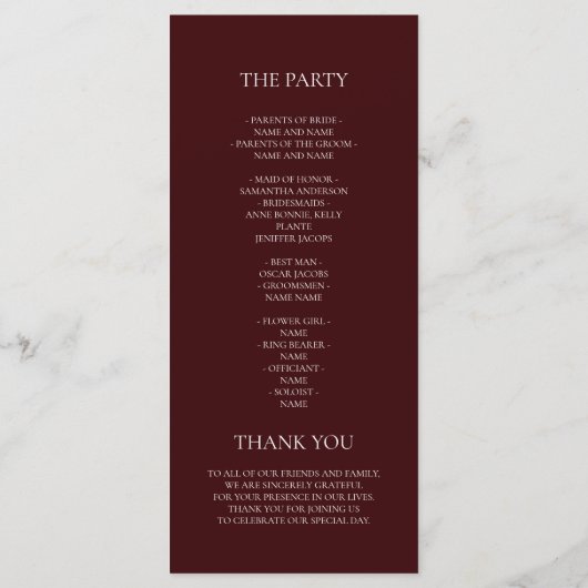 Menu Modern Burgundy Wedding Ceremony Program | (Dos)