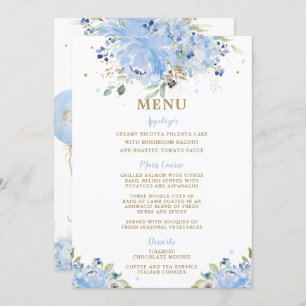 Menu Modern Chic Blue Floral Balloons Baby shower