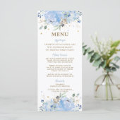 Menu Modern Chic Blue Floral Balloons Baby shower (Staand voorkant)