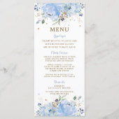 Menu Modern Chic Blue Floral Balloons Baby shower (Voorkant)