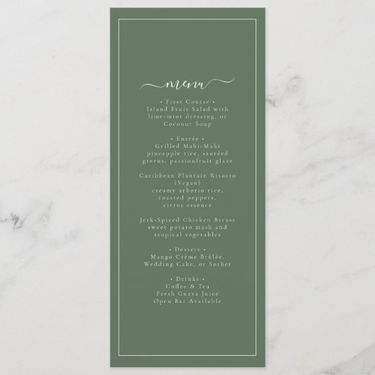 Menu Modern Coastal Green Palm Tree Wedding (Devant)