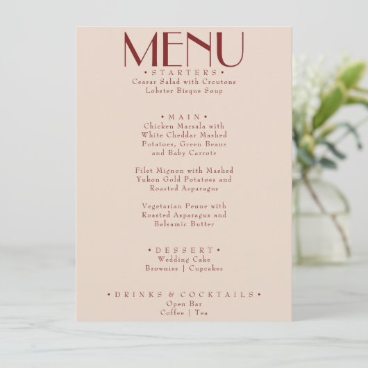 Menu Modern Deep Red Retro Whimsical Fun Wedding (Debout devant)
