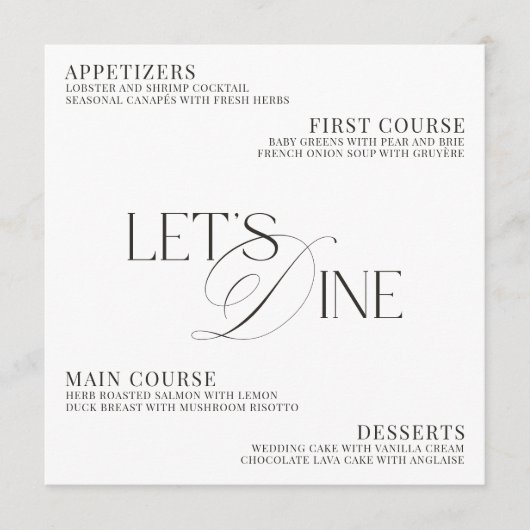 Menu Modern Elegant Black & White Wedding Dinner (Devant)