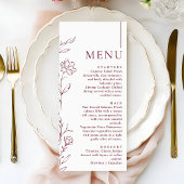 Menu Modern Hand Drawn Floral Burgundy Wedding Dinner