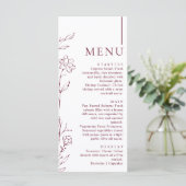 Menu Modern Hand Drawn Floral Burgundy Wedding Dinner (Debout devant)