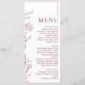 Menu Modern Hand Drawn Floral Burgundy Wedding Dinner (Devant)