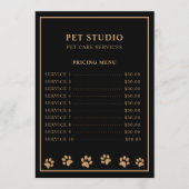 Menu Modern Luxury Black Golden Paw Pet Care Pricing (Devant)
