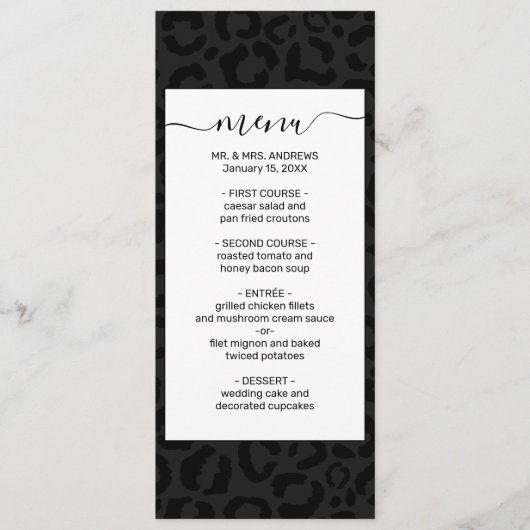 Menu Modern Minimal Black Leopard Print (Devant)