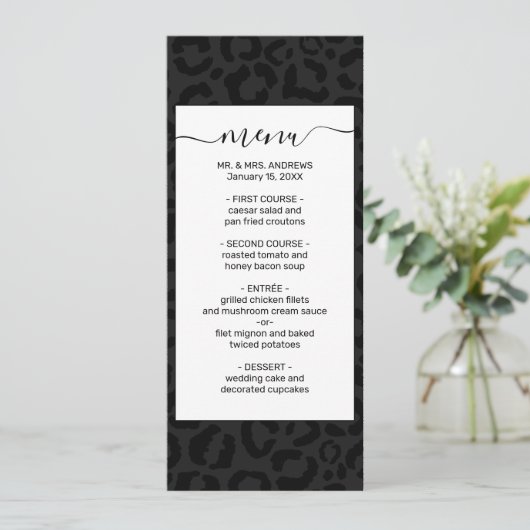 Menu Modern Minimal Black Leopard Print (Debout devant)