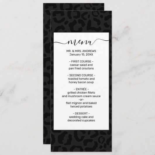 Menu Modern Minimal Black Leopard Print (Devant / Derrière)