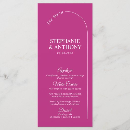 Menu Modern Minimal Magenta with Arch Wedding  (Devant)